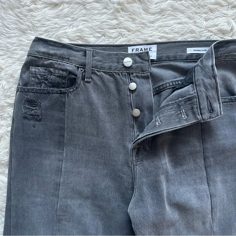 Frame Jeans Denim Nouveau Le Mix Straight Leg Crop Distressed Raw Hem Gray 32 - Picture 8 of 14